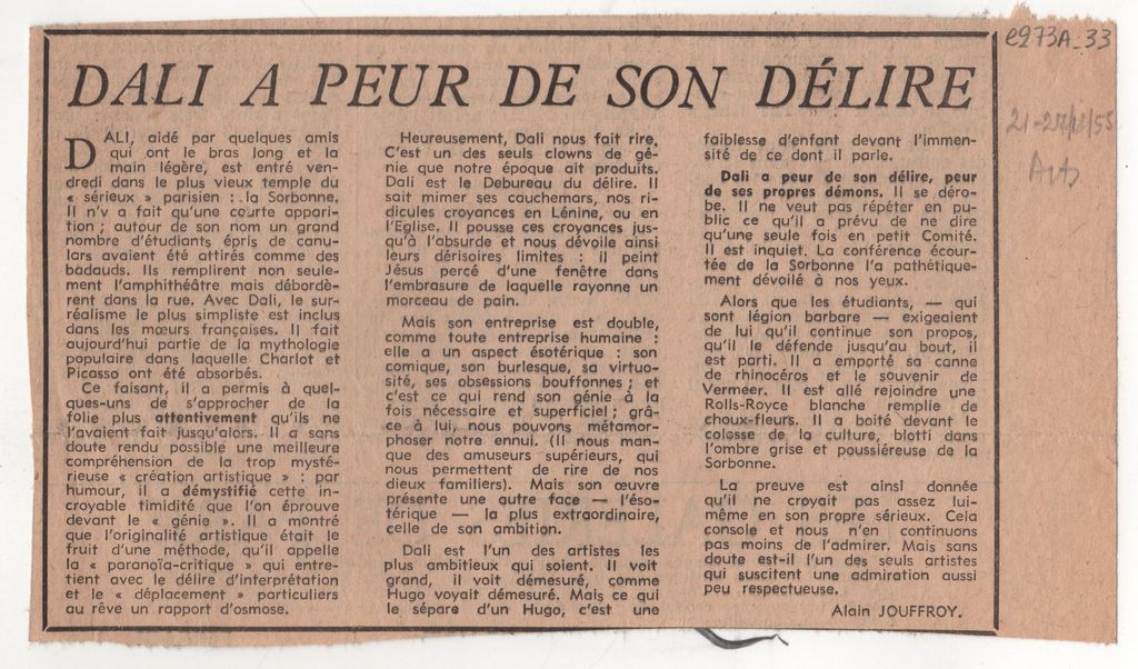 “Dali a peur de son délire”