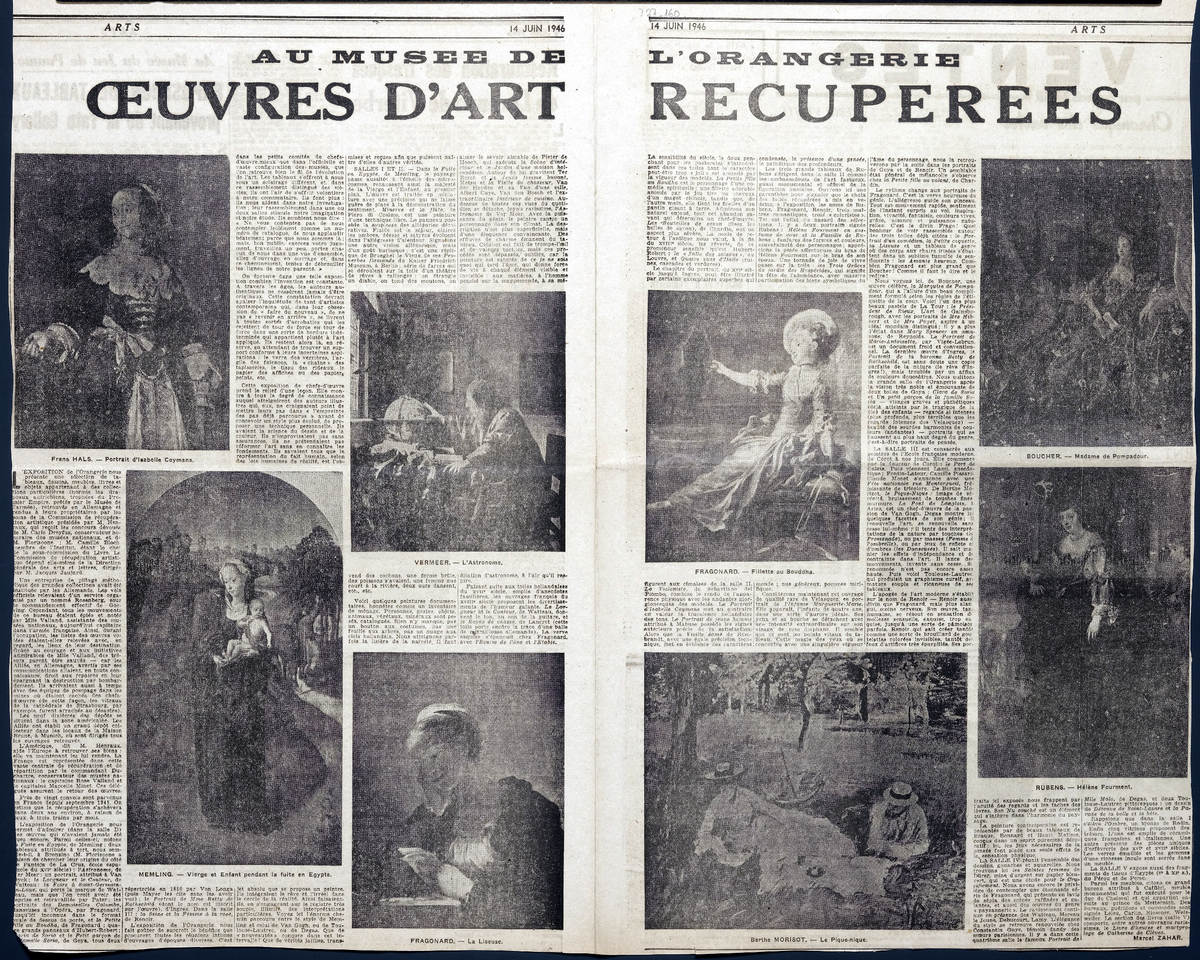 “Au Musée de l’ Orangerie oeuvres d’ art récupérées”