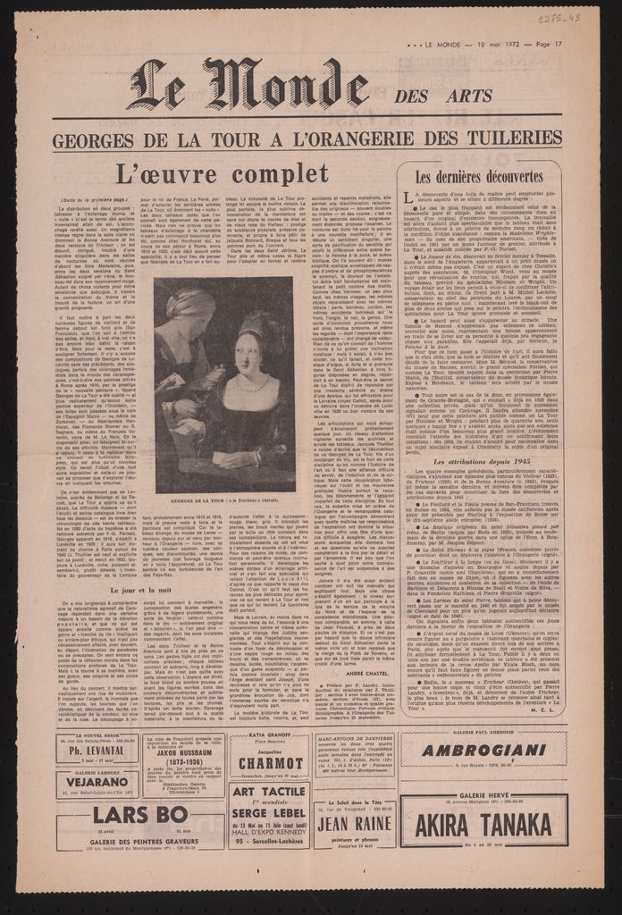 “Georges de la Tour à l’ Orangerie des Tuileries”