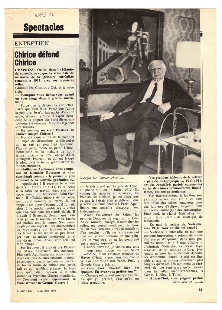 “Chirico défend Chirico”