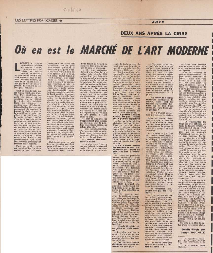 “Où en est le Marché de l’ Art Moderne”