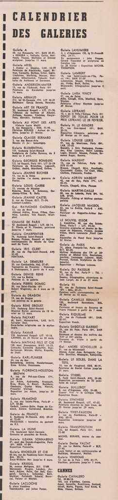 “Calendrier des Galeries”