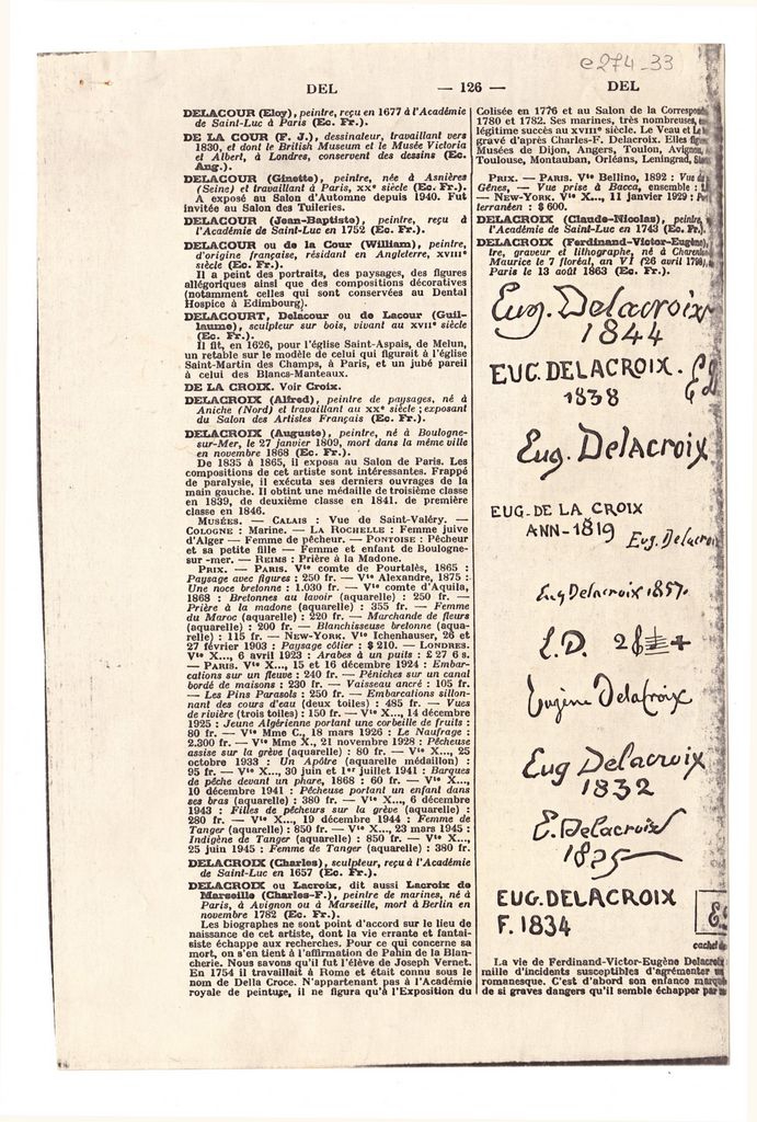 Λήμμα λεξικού Benezit για τον Eugène Delacroix