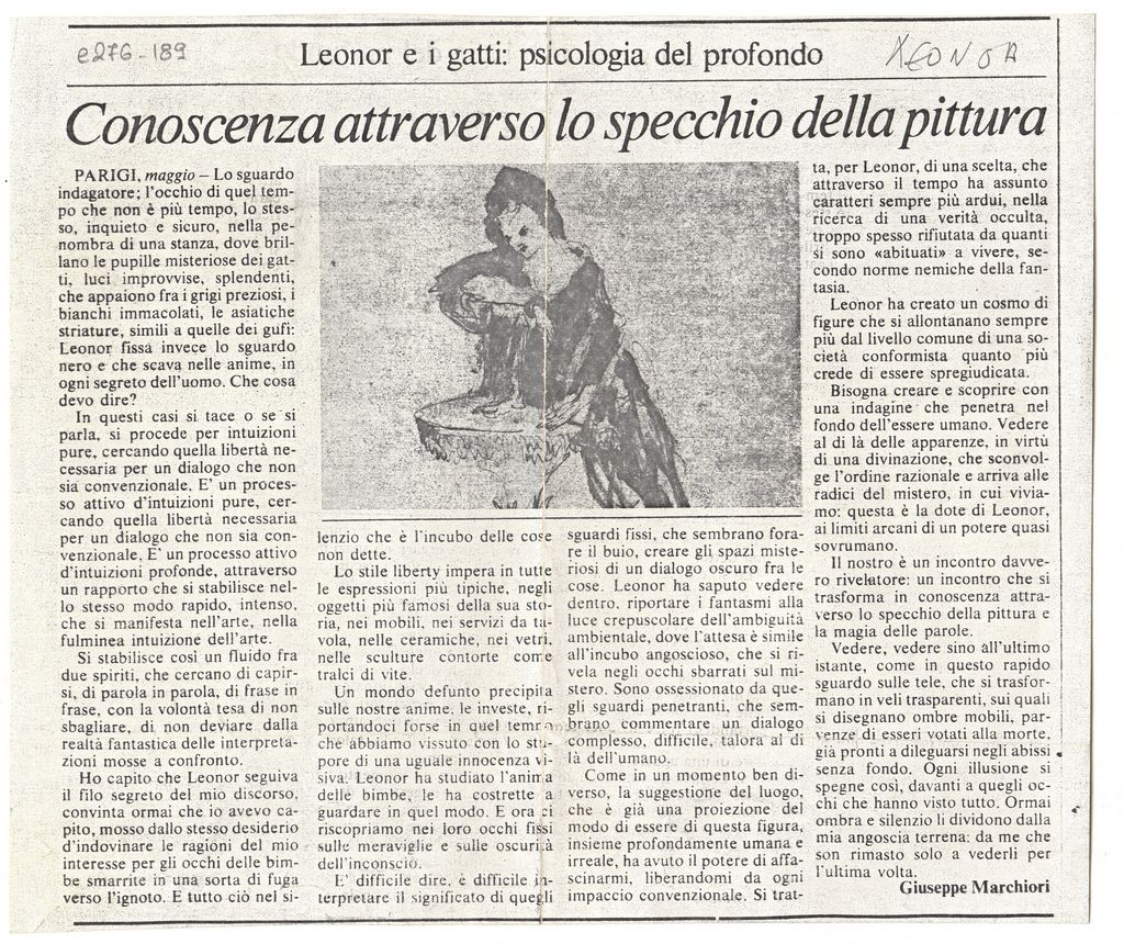 “Leonor e i gatti: psicologia del profondo. Conoscenza attraverso lo speccio della pittura”