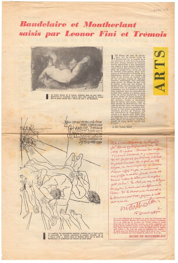 “Baudelaire et Montherland saisis par Leonor Fini et Trémois”