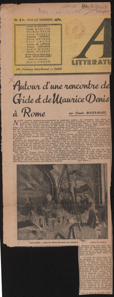 “Autour d’ une rencontre de Gide et de Maurice Denis à Rome”