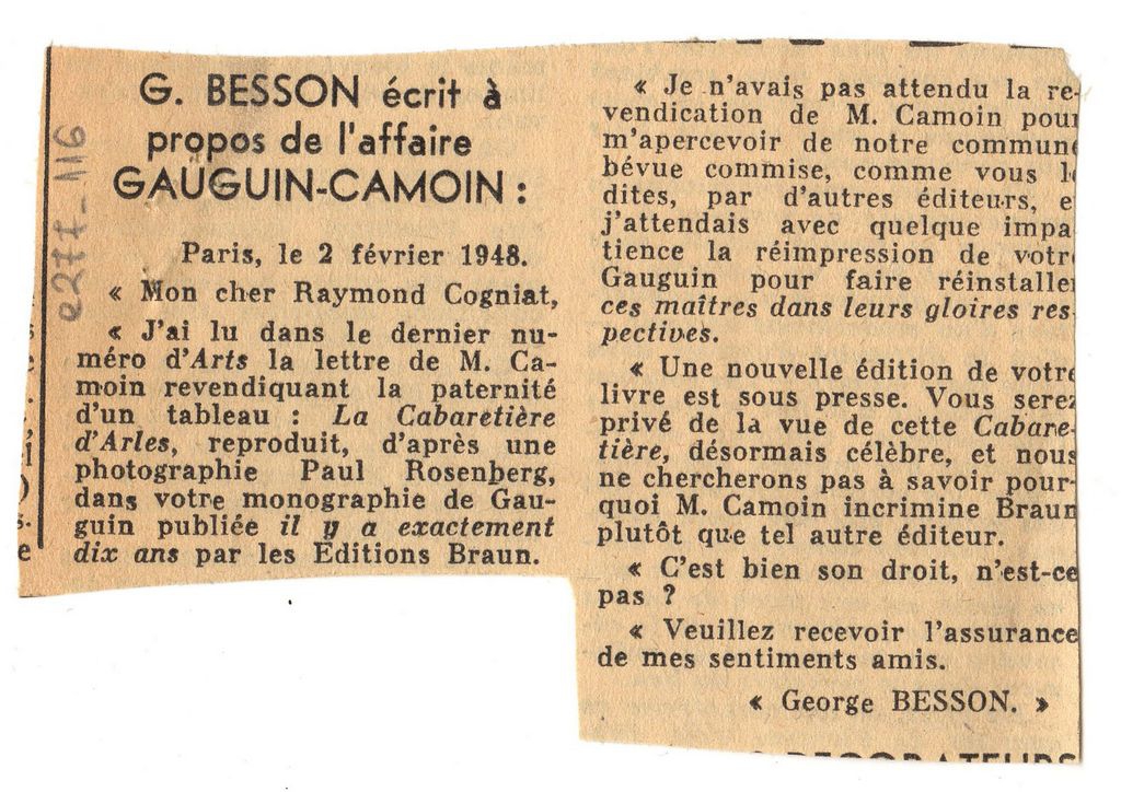 “G. Besson écrit à propos de l’affaire Gauguin-Camoin”