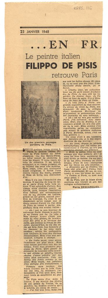 “Le peintre italien. Filippo de Pisis retrouve Paris”