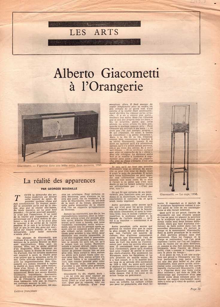 “Alberto Giacometti à l’ Orangerie. La réalité des apparences”