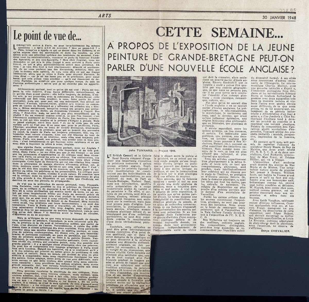 “Cette Semaine… A propos de l’ exposition de la jeune peinture de Grande-Brettagne peut-on parler d’ une nouvellle école anglaise?”