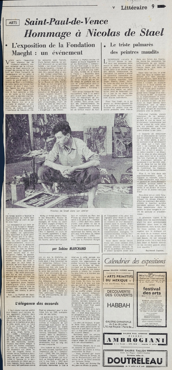 “Saint Paul de Vence. Hommage à Nicholas de Staël”
