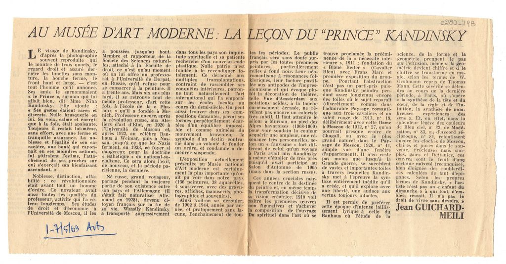 “Au Musée d’ Art Moderne: la leçon du ‘prince’ Kandinsky”
