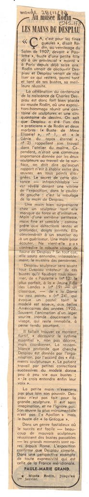 “Au musée Rodin, Les mains de Despiau”