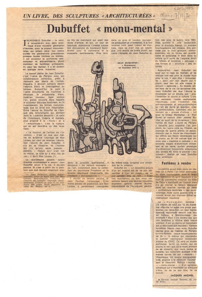 “Un livre, des sculptures ‘architecturées’. Dubuffet ‘Monu-mental'”