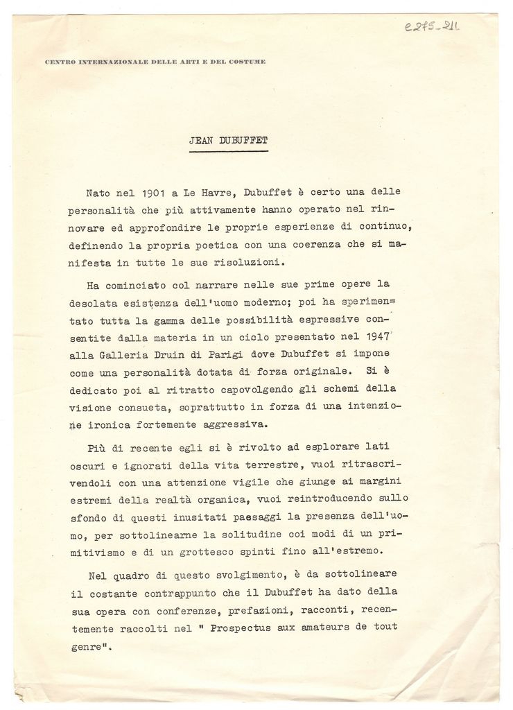 Βιογραφικό σημείωμα του Jean Dubuffet