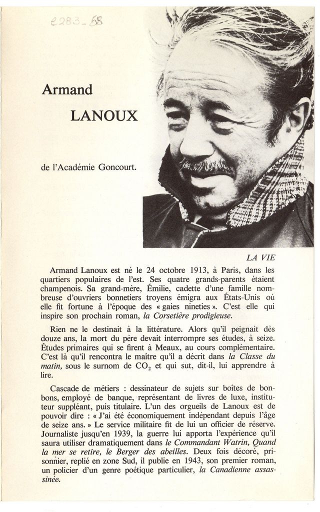 “Armand Lanoux de l’Academie Goncourt”