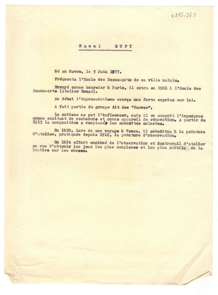 Βιογραφικό σημείωμα του Raoul Dufy