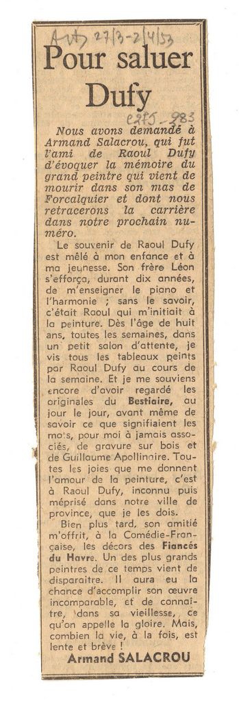 “Pour saluer Dufy”