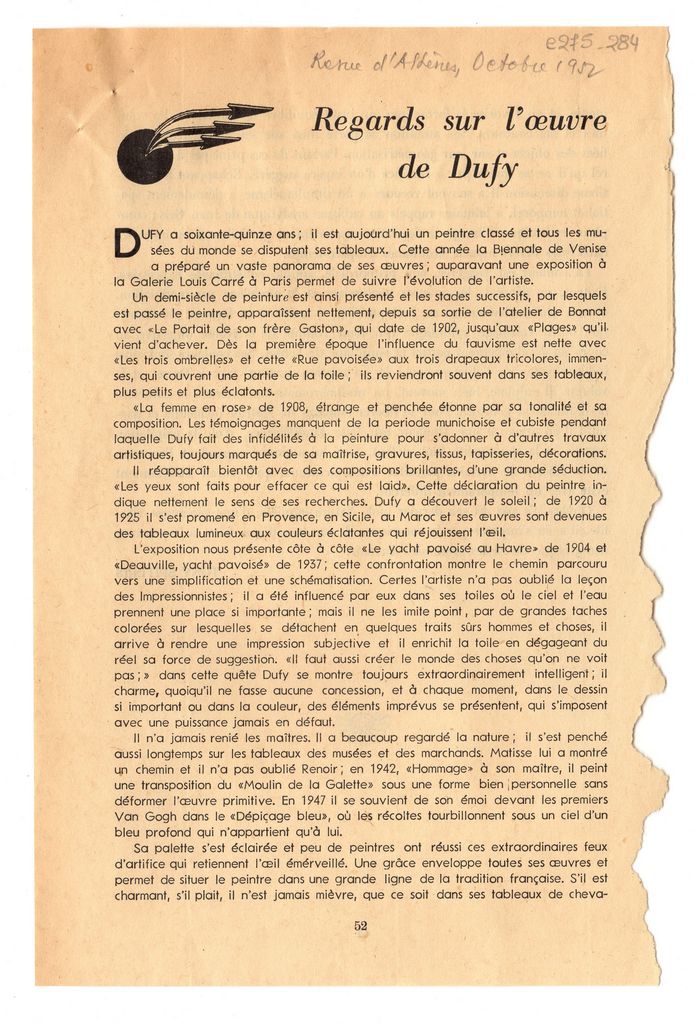 “Regards sur l’ oeuvre de Dufy”