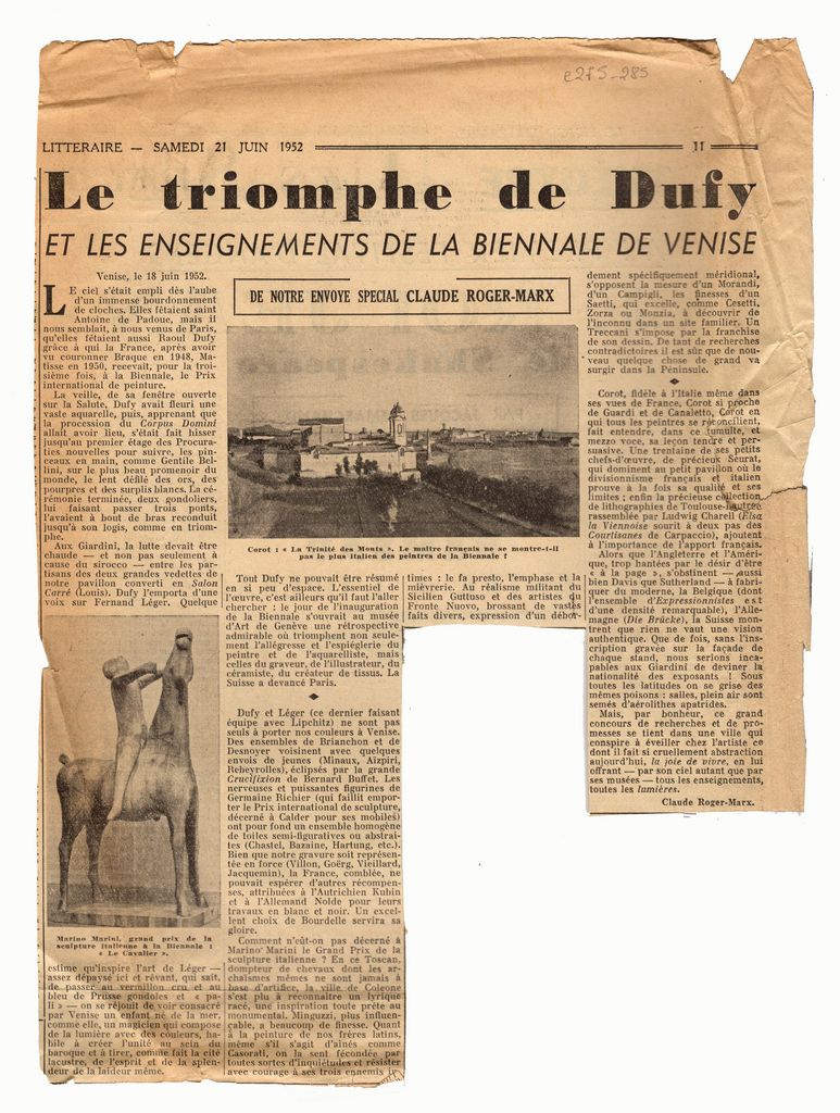 “Le triomphe de Dufy et les enseignements de la Biennale de Venise”