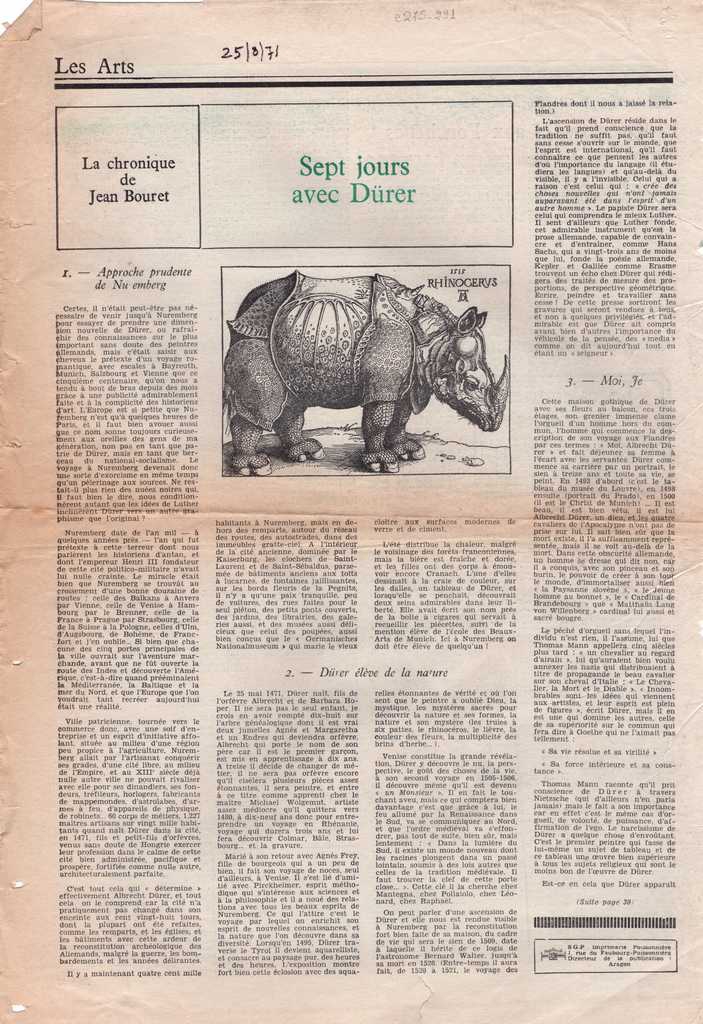 “Sept jours avec Dürer”