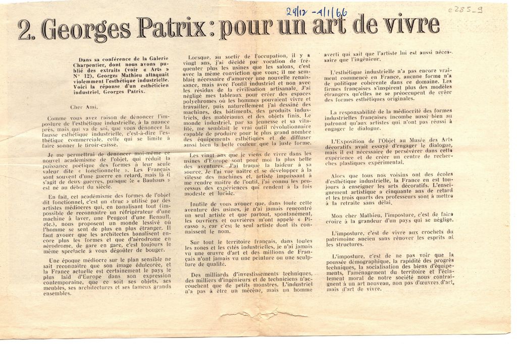 “Georges Patrix: pour un art de vivre”