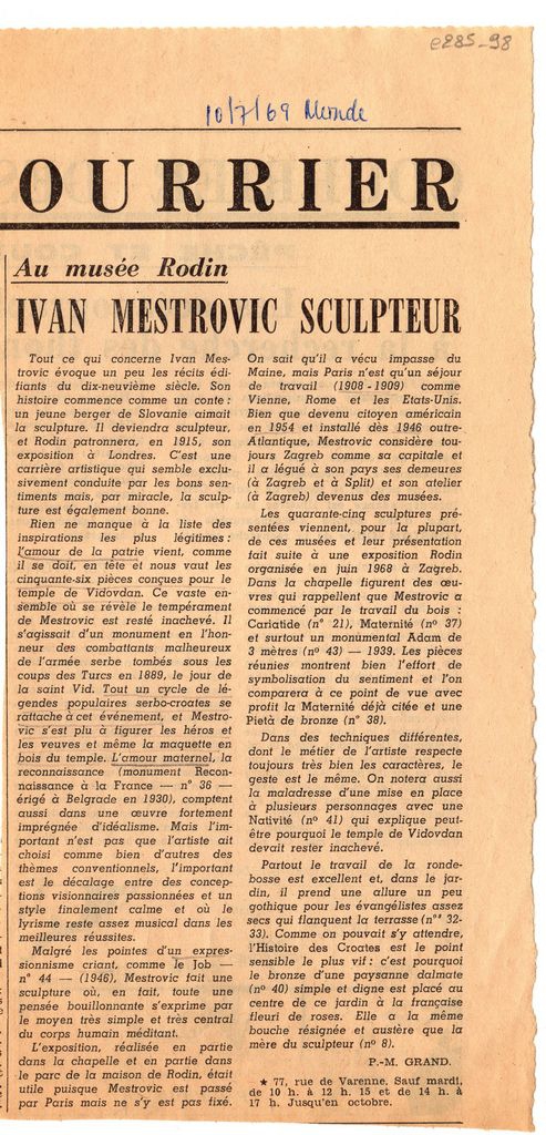 “Au Musée Rodin Ivan Mestrović sculpteur”