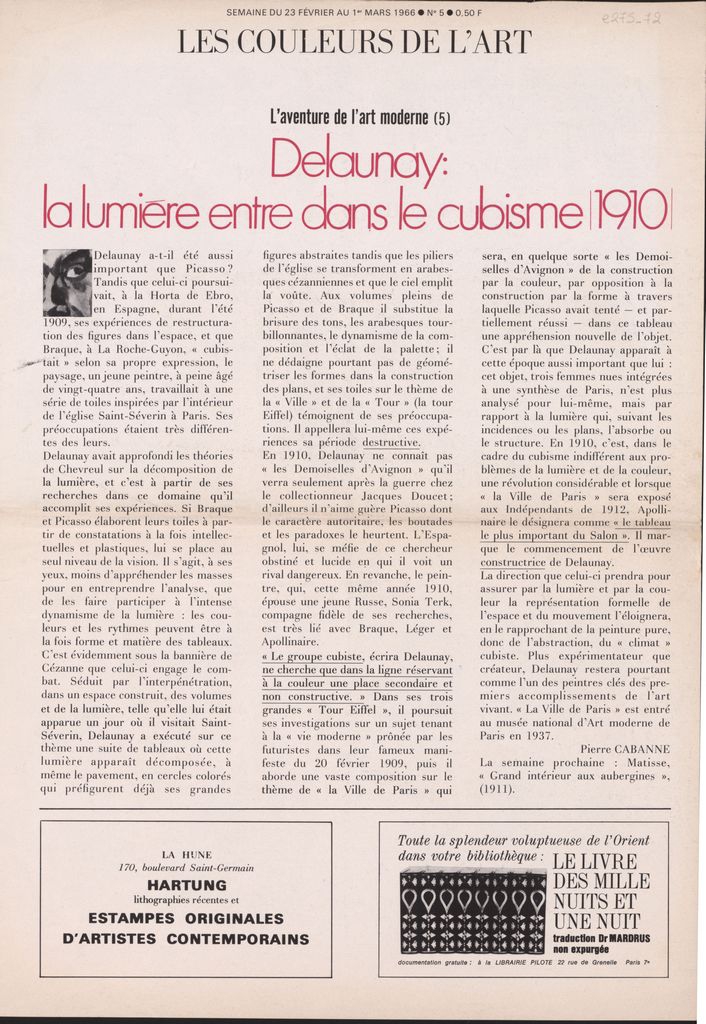 “Delaunay: la lumière entre dans le cubisme 1910”