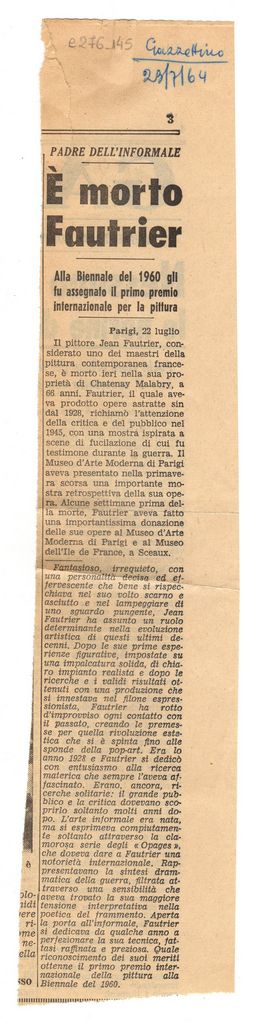 “È morto Fautrier”
