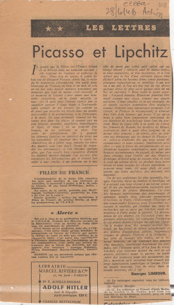 “Picasso et Lipchitz”