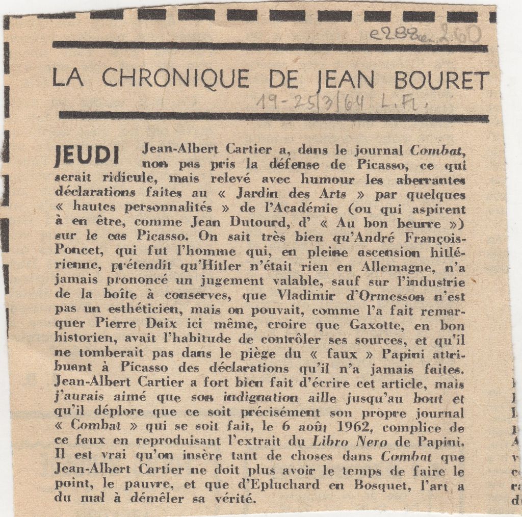 “La chronique de Jean Bouret”