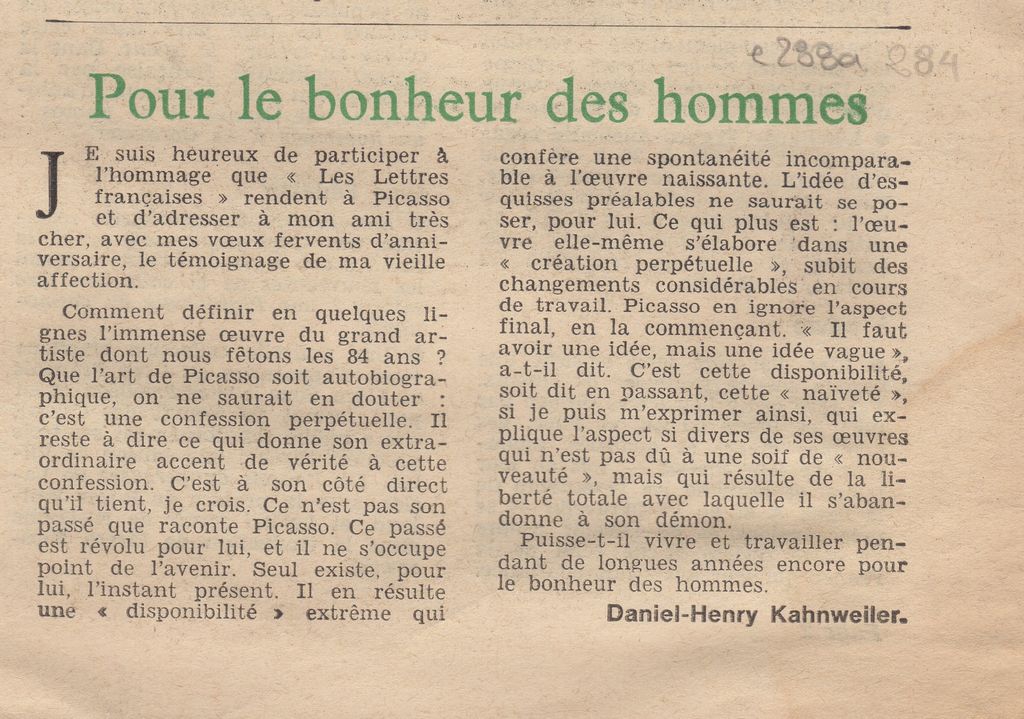 “Pour le bonheur des hommes”