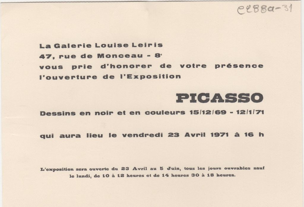 Έκθεση Pablo Picasso “Dessins en noir et en couleurs 15/12/69-12/1/71”