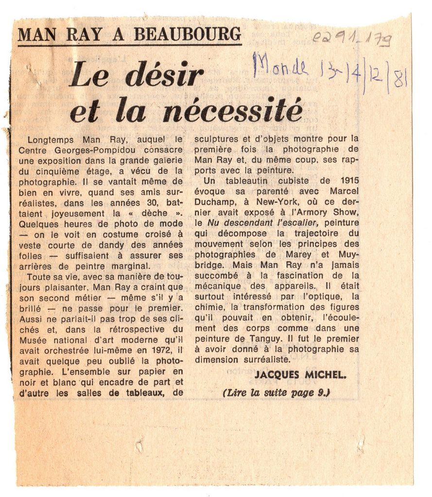 “Man Ray à Beaubourg. Le désir et la nécessité”