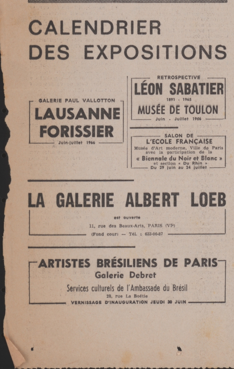 “Le calendrier des expositions”