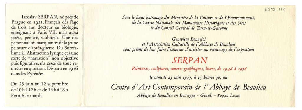 Έκθεση “Serpan. Peintures, sculptures, oeuvres graphiques, livres, de 1946 à 1976”