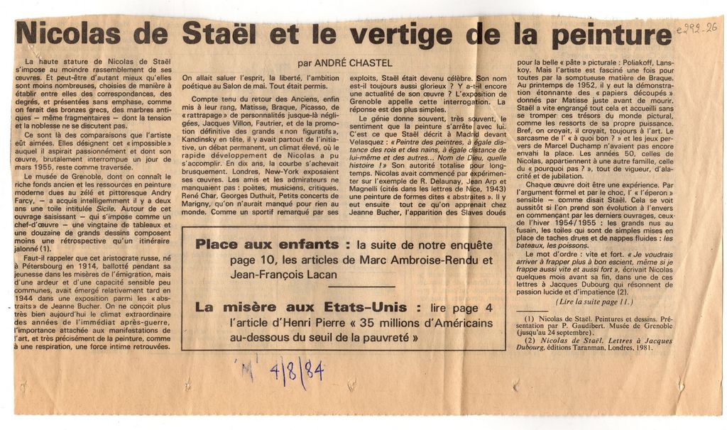 “Nicolas de Staël et le vertige de la peinture”