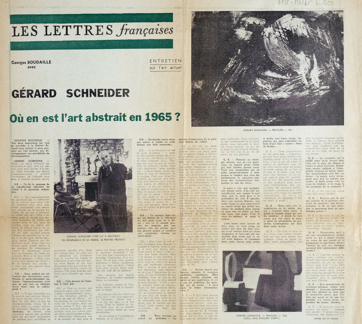 “Gérard Schneider. Où en est l’art abstrait en 1965?”
