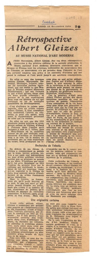 “Rétrospective Albert Gleizes au Musée National d’Art Moderne”