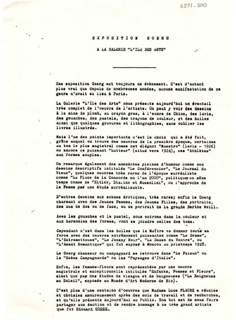 Έκθεση “Edouard Goerg. Huiles, Gouaches, Dessins, Gravures de 1923 à 1965”