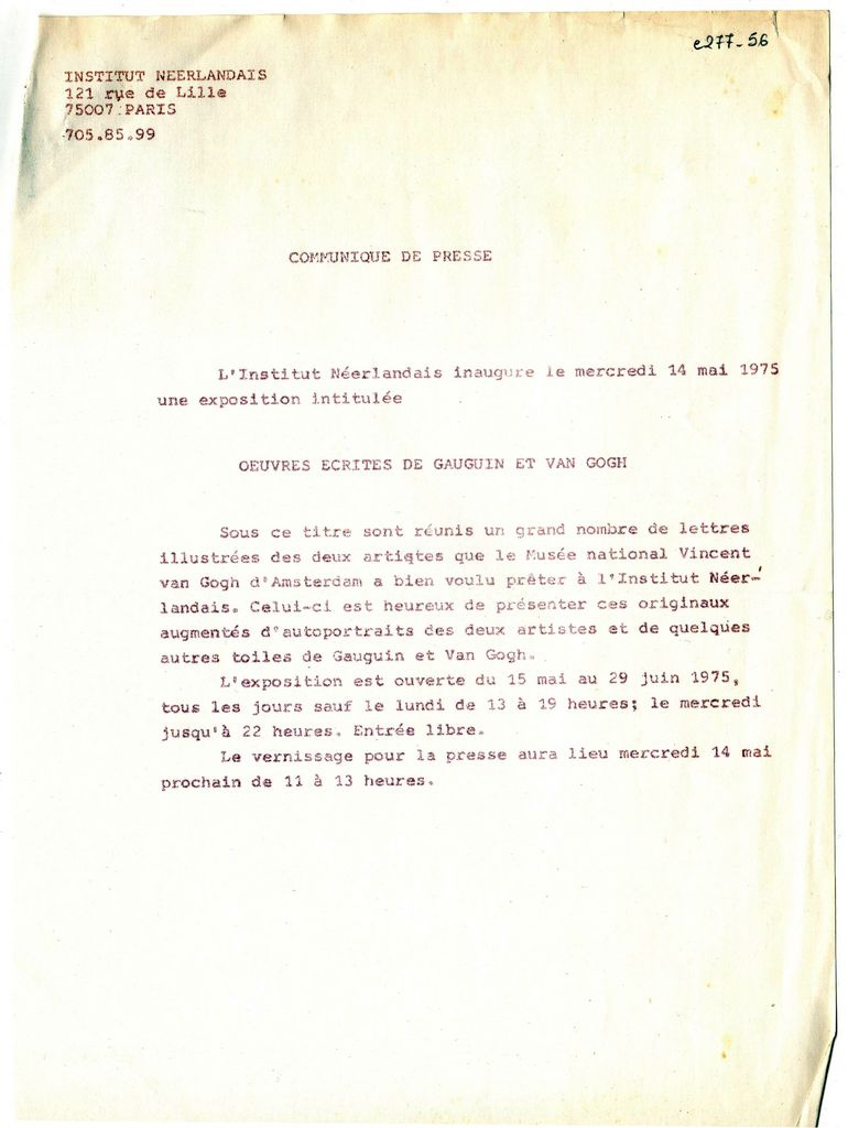 Έκθεση “Oeuvres écrités de Gauguin et van Gogh”