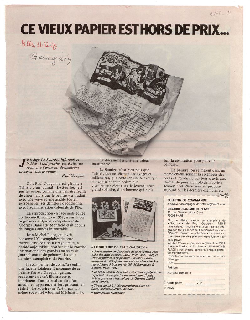 “Ce vieux papier est hors de prix…”