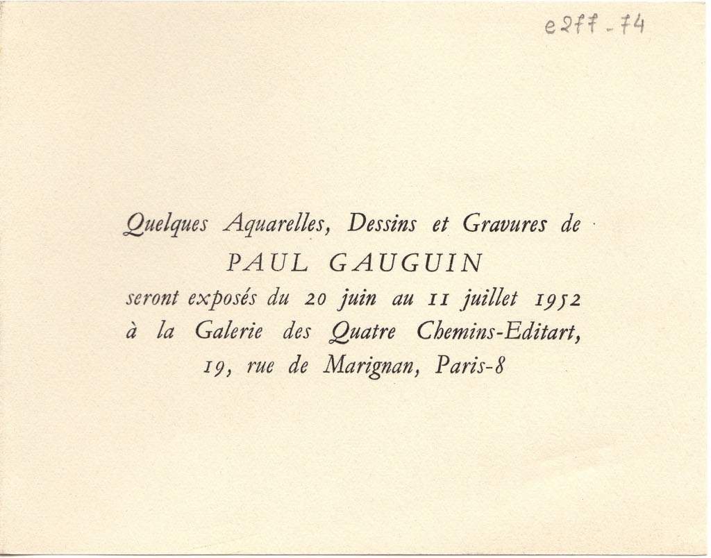 Έκθεση “Quelques Aquarelles, Dessins et Gravures de Paul Gauguin”