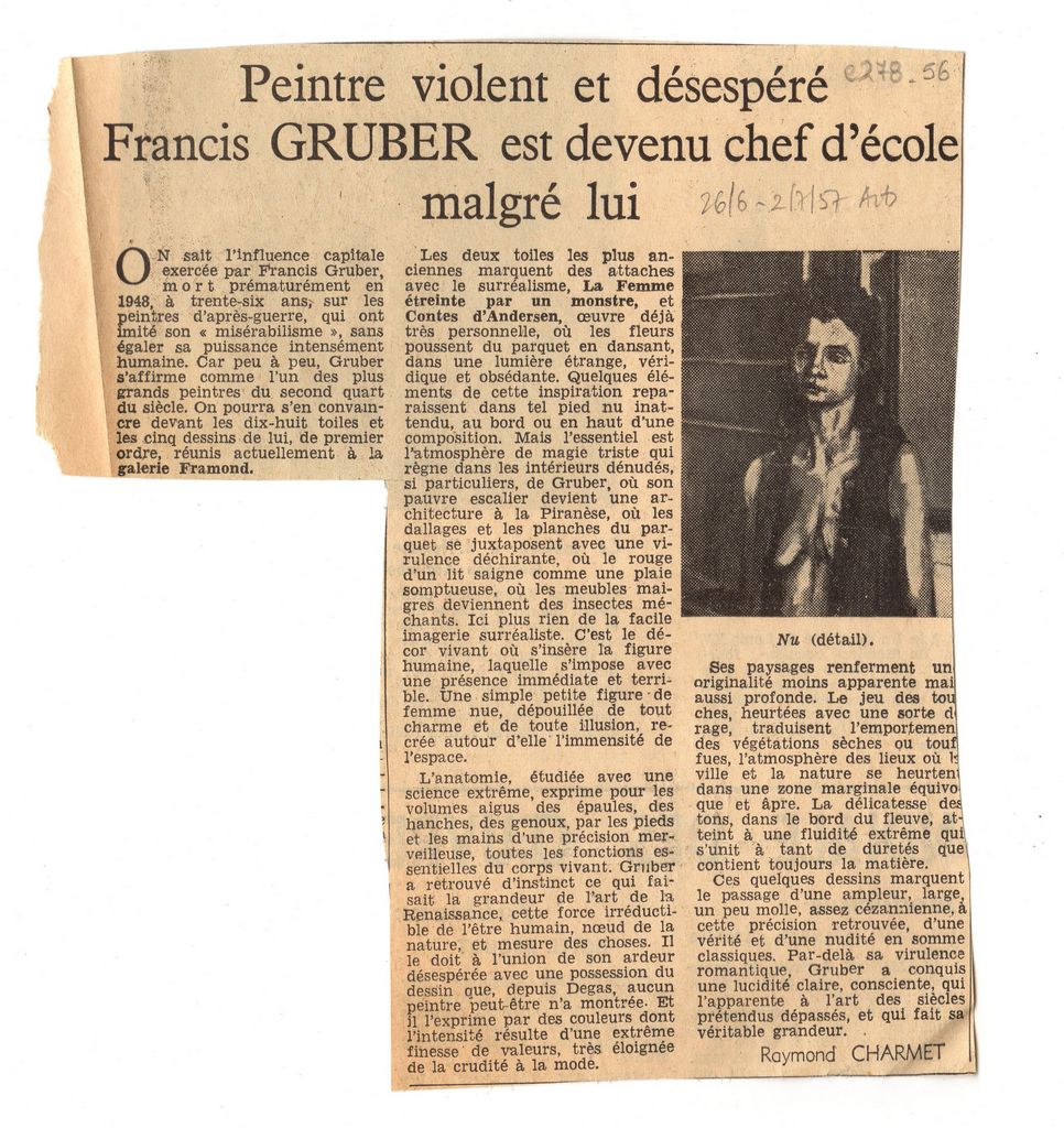 “Peintre violent et désespéré Francis Gruber est devenu chef d’ école malgré lui”