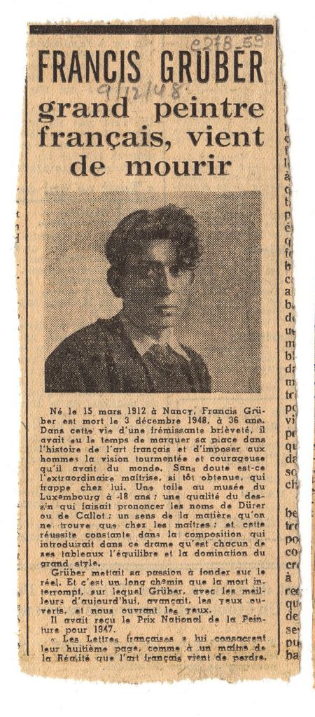 “Francis Gruber grand peintre français, vient de mourir”