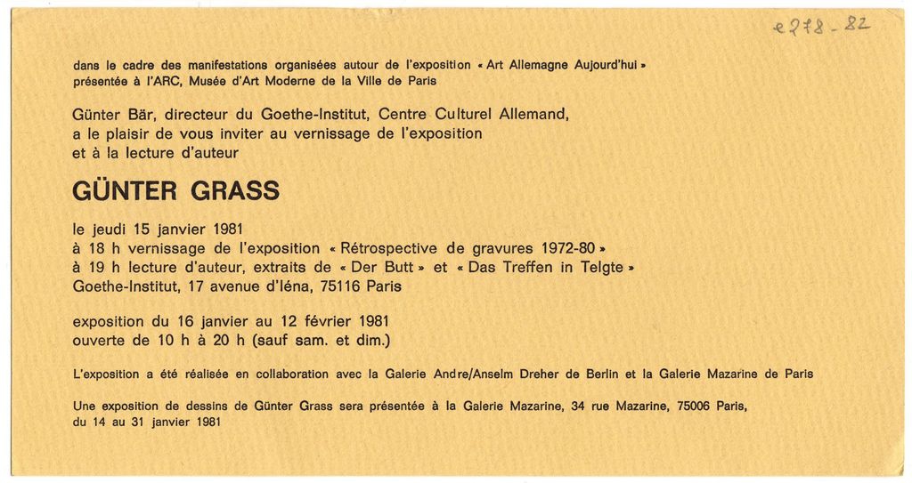 Έκθεση Günter Grass “Rétrospective de gravures 1972-80”