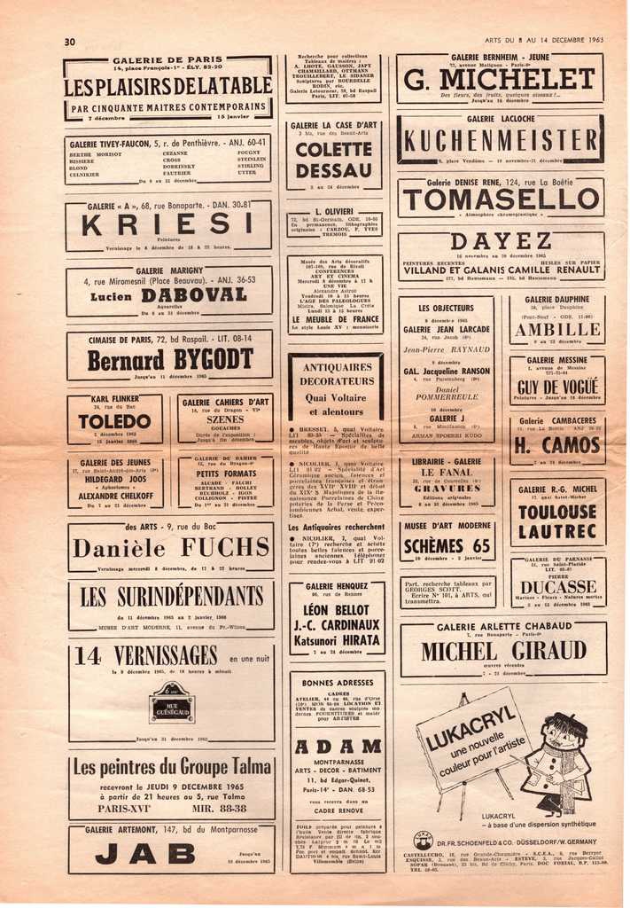 Εκθέσεις της περιόδου, Δεκέμβριος 1965