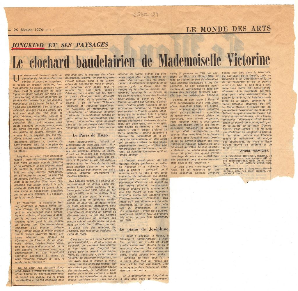 “Jonkind et ses paysages. Le clochard baudelairien de Mademoiselle Victorine”