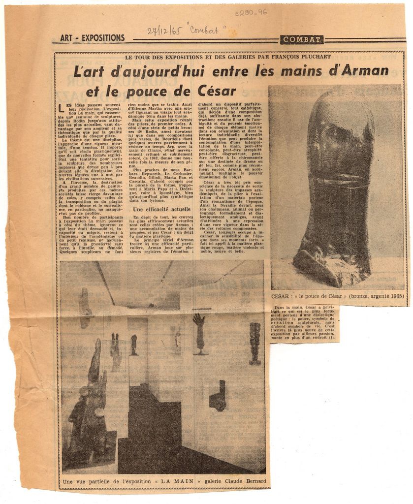 “L’ art d’ aujourd’ hui entre les mains d’ Arman et le pouce de César”