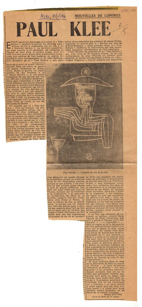 “Nouvelles de Londres. Paul Klee”